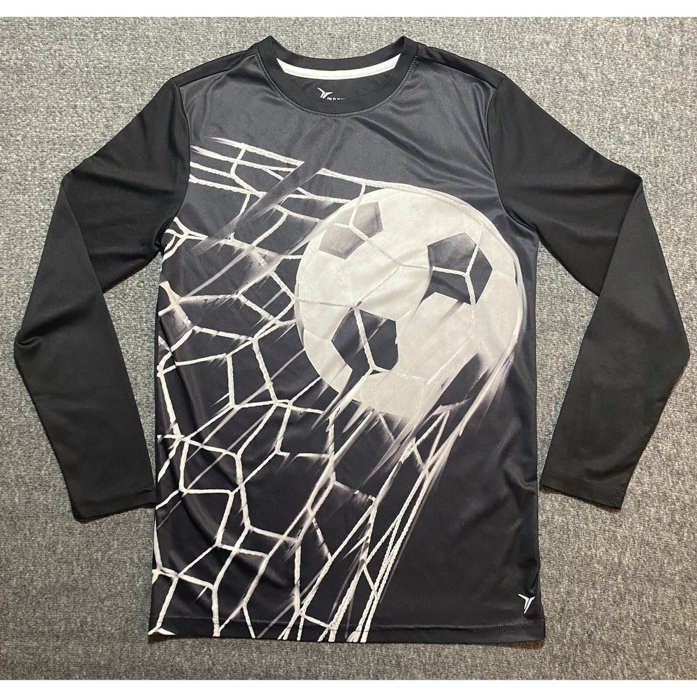 Old Navy Boys XL 14/16 Go-Dry Active Long Sleeve Soccer Graphic Shirt Black